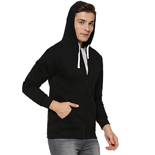 Image of CAHOOT Men's Dark Blue Zip-Front Hoodie with Contrast Drawstring for Casual Wear | Long Sleeve | Hooded Neck | Zipper Closure | Cotton Sweatshirt Crafted with Comfort Fit for Everyday Wear
