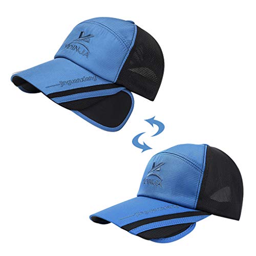 Image of Unisex Baseball Cap with Retractable Extended Brim UV Protection Mesh Sun Hat Summer Safari Fishing Camping Hat