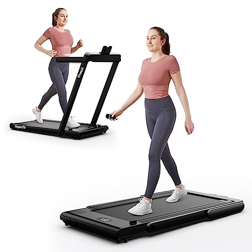 GYMAX Walking Pad, Dual LED Display Free Installation Running Machine w/Smart App/Remote Control & Bluetooth Speaker, 2 in 1 Foldable Portable Under Desk Treadmill for Small Space Home Office (Black)