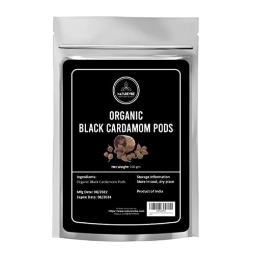 Naturevibe Botanicals Organic Black Cardamom Pods Whole (Tsao Ko/Cao Guo), 3.5 ounces (100g) | Non-GMO and Gluten Free | Indian Spice