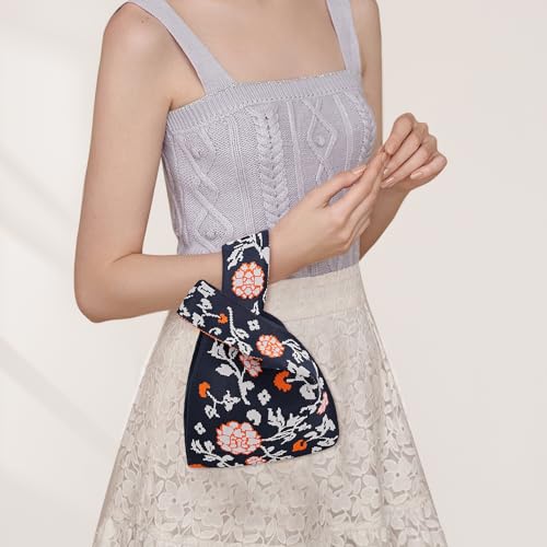 Image of Small Crochet Knit Tote Wrist Bag, Portable Knot Sleeve Handle Bag Cute Wristlet Pouch Purse for Women