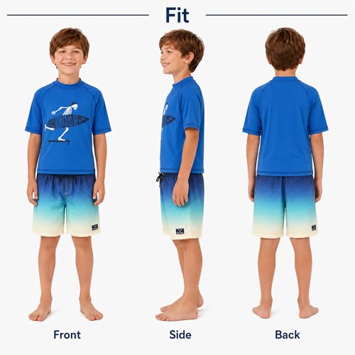 Image of Big Chill Boys Swim Set - 2 Piece Quick Dry UPF 50 Short Sleeve Rash Guard for Boys and Swim Trunks - Swimwear Set for Kids