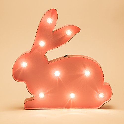 Glitzhome Marquee LED Lighted Bunny Sign Easter Wall Decor Battery Operated Pink