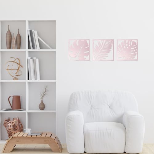 CREATCABIN 3Pcs Leaf Mirror Wall Stickers Square Mirror Art Decals Acrylic Wall Mirror Decor Mural Sticker Set Detachable for DIY Home Living Room Bedroom Wall Decoration 7.4 x 7.8Inch Pink - Image 4