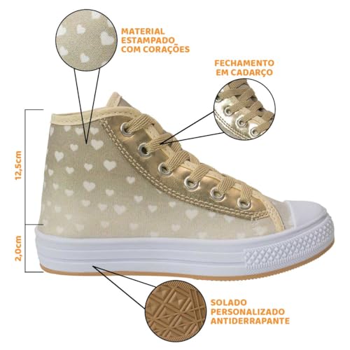 Tenis Infantil Cano Alto Nº 23 ao 34 Botinha Moda Casual Feminino Menina 11.126 (Bege, BR, Criança d