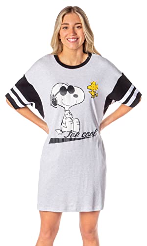 INTIMO Peanuts Damen Joe Cool Snoopy Woodstock Nachthemd Pyjama Hemd Kleid, GRAU, X-Small