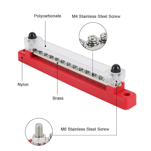 Bloque de distribución negativo positivo de 12V 150A M6 para instalaciones en barcos 4