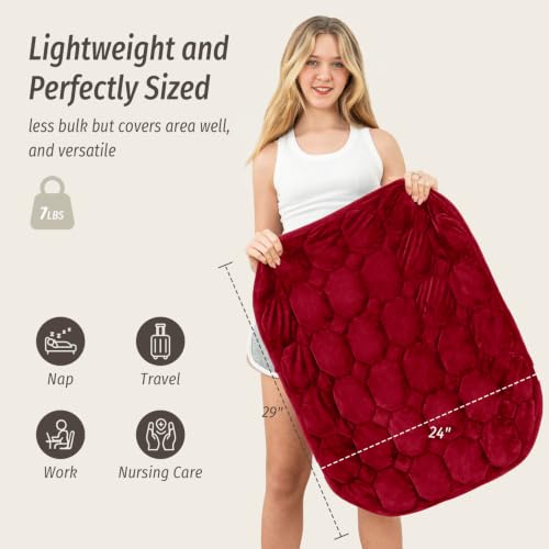 Image of Wemore Weighted Lap Blanket 7lbs, 24 inchx29 inch Small Travel Blankets for Adults | Soft Crystal Velvet; Packable Throw Blanket; Weighted Lap Pad for Sleep, Napping & Relaxation; Machine Washable; Burgundy