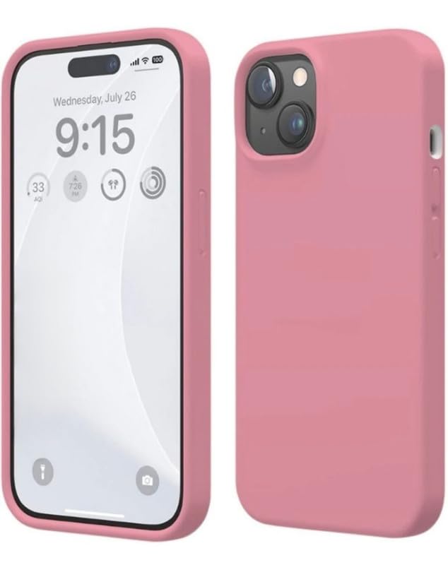 Image of Premium Liquid Silicone Case for iPhone 15 Plus - Slim Full Body Protective Back Cover with Soft Microfiber Lining, Anti-Slip Grip Scratch Resistant Phone Case (Pink)