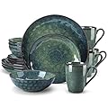 vancasso Starry 16 Pieces Green Dinnerware Set, Reactive Change Glaze Dinner Set, Plates and Bowls Set