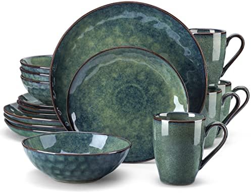 vancasso Starry Blue Dinner Set, Reactive Glaze Dinnerware Tableware, 16-Piece Dinner Service with 11in Dinner Plate, 8in Dessert Plate, 7in Bowl and 330ml Mug, Service for 4