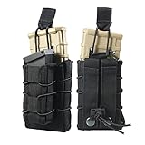 2 Packs Double Molle Mag Pouch 9mm/.40 Pistol Magazine Pouch and 5.56mm 7.62mm Rifle Mag Pouch Set Dual Stack Magazine Pouch Carrier Black