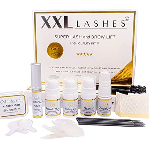 XXL Lashes Super Lash Lift kit, eyelash lifting and eyelash perming set, new formula, reaction time 2-5 min, 10 pcs set for 12-15 use, incl. manual Cover