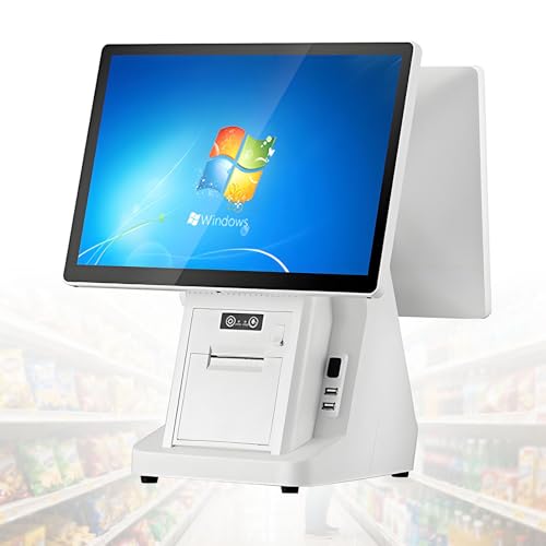 SHENGSHIYU Caja Registradora ‌con Impresora de Tickets,Cajas Registradoras Comercio ‌con Múltiples Puertos,Windows11,‌8 GB + 256 GB,‌Pantalla Táctil de 15,6 Pulgadas DualScreen-80mmInvoice
