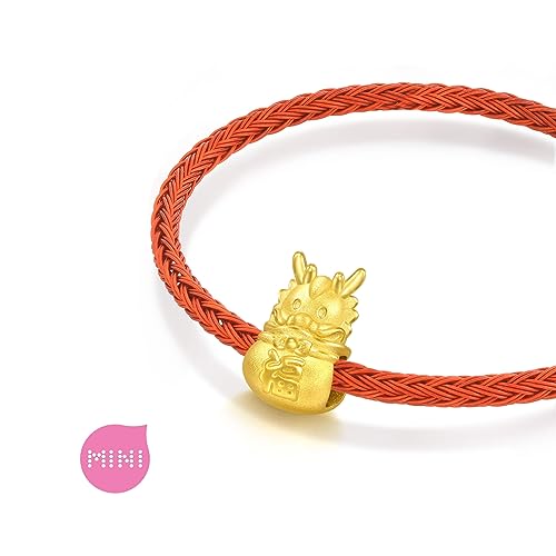 CHOW SANG SANG 999 24K Solid Gold Mini Charm Lucky Dragon in Lucky Bag Charm Bracelet for Women 94298C2