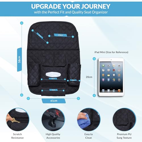 Image of Neodrift 'Seat Master' Premium 7D Car Seat Organizer, Universal Fit, Multi-Pocket Storage for Bottles, Documents or Mobile, Keys And Tissues (Full Coffee)