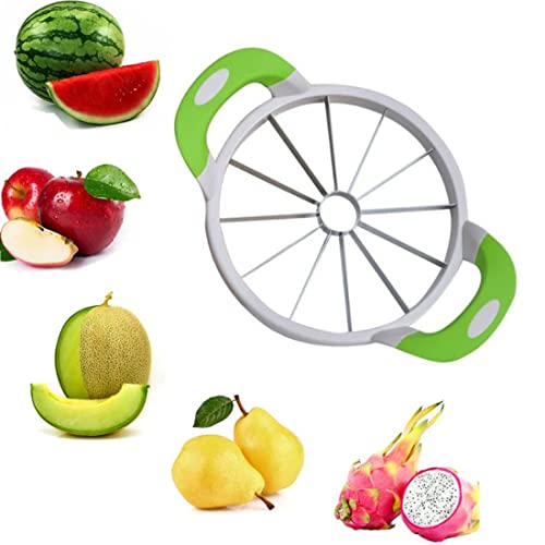 Extra Large Watermelon Slicer Cutter with Silicone Handle, Round Stainless Steel Pineapple Cantaloup Melon Fruit Slicer Peeler Corer Server for Kitchen Slicer Gadget