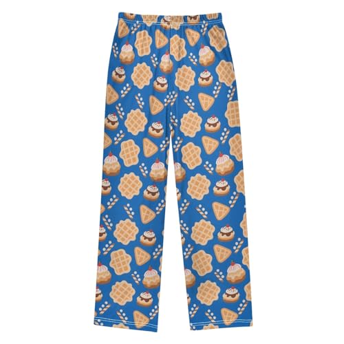 Waffles Ice Cream Pattern Pajama Pants Lounge Sleep Pants Elastic Waist Long Pajama Bottoms with Pockets for 6-14 Years2