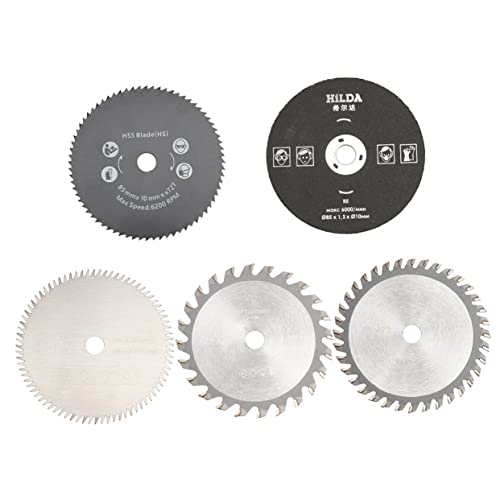 Precision Mini Circular Slices Crosscut Blades Set of 5 for Rotary Tools HSS 85mm Diameter Cutting for Wood, Aluminum, Brass, Plastic
