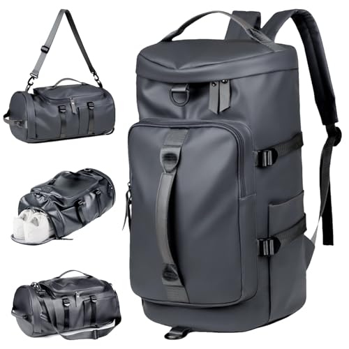 LUKIUP Bolsa Gimnasio Hombre Mujer, Impermeable De Viaje Bolsa de Viaje Hombre Mujer, Mochila 35 litros para Natacion, Fitness, Fin De Semana, Negro (Gris)