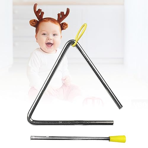 Hand Percussion Triangle, Wear Resistance Easy Operation Good Resonance Triangle Set Metal with for Kids Early Education (5 Inch)