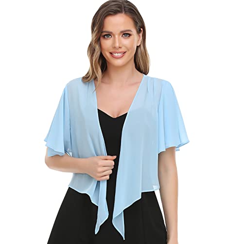 Image of Womens Shrug Chiffon Shawl Wraps Open Front Tie Top Cardigan for Evening Dress