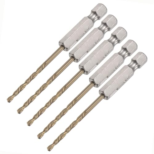Image of ROWORKX 5Pcs 2.5mm Twist Drill Bit – 1/4 Inch Hex Shank HSS Drill Bits – Spiral Flute 135° Split Point Bits for Wood Plastic Aluminium and Thin Metal