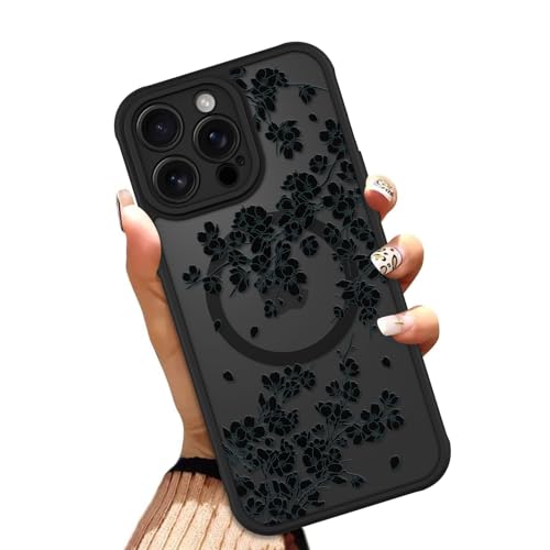 OOK Black Floral Flowers Phone Case Made for iPhone 13 Pro Max 6.7 Inch
