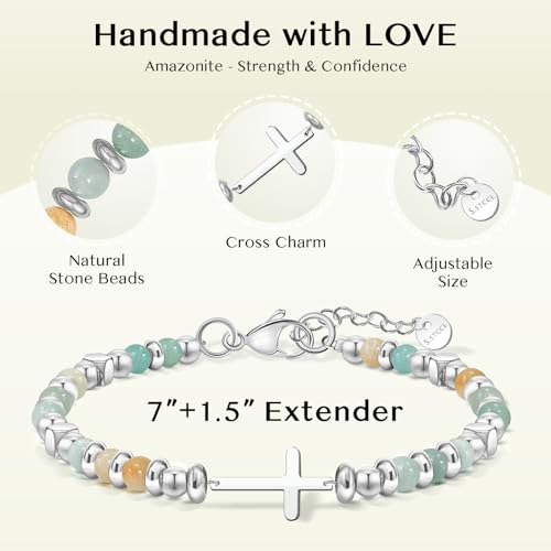 Christian Inspirational Bracelet Gifts for Women: Baptism Graduation Easter Christmas Day Gifts for Daughter Sister in Christ Friend Niece Bestie - Healing Natural Stone Religious Cross Bracelet3