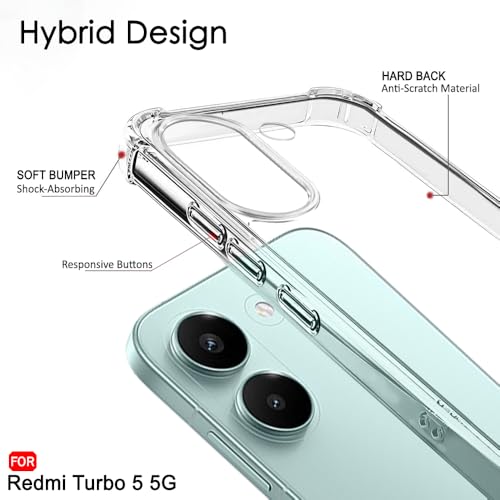 Image of TheGiftKart Crystal Clear Back Cover Case for Mi Redmi Turbo 5 5G / Poco X8 Pro 5G | 360 Degree Protection | Shock Proof Design | Transparent Back Cover Case (PC & TPU, Transparent Bumper)