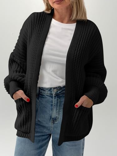 Saodimallsu Womens Oversized Cardigan Ribbed Chunky Knit Long Lantern Sleeve Open Front Fall Sweater Coats3