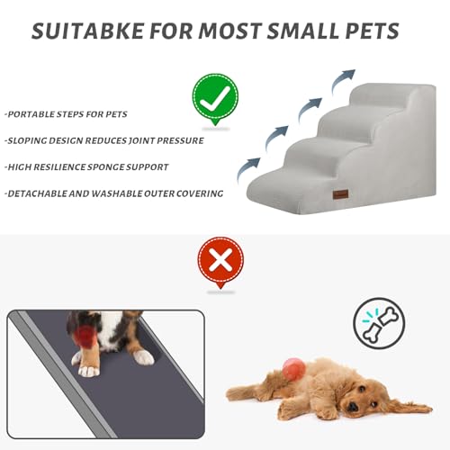 Image of Aodisman Dog Steps for Bed or Couch,4-Step Pet Stairs Ramp for Small Dogs | 17.4 inch H Indoor Non-Slip Dog Stairs Help Senior Dogs,Short-Legged Breeds,Puppies and Cats to Reach Beds and Chairs,Light Grey