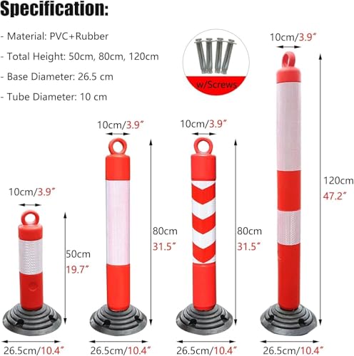 Cônes de signalisation robustes de 80 cm avec base en caoutchouc - 3