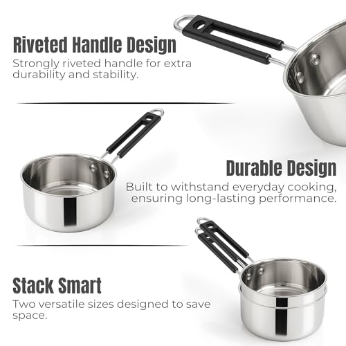 Image of Kraft Stainless Steel Saucepan Combo Set of 2-1 and 1.4 Litre, Durable and Versatile Sauce Pan for Tea, Riveted Sturdy Bakelite Handle, Induction & Gas Base, for Chai, Milk, Soup, Egg