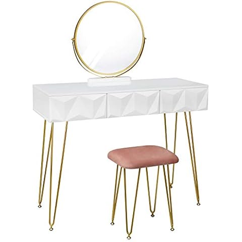 eSituro Pink Velvet Makeup Table with Mirror Cover