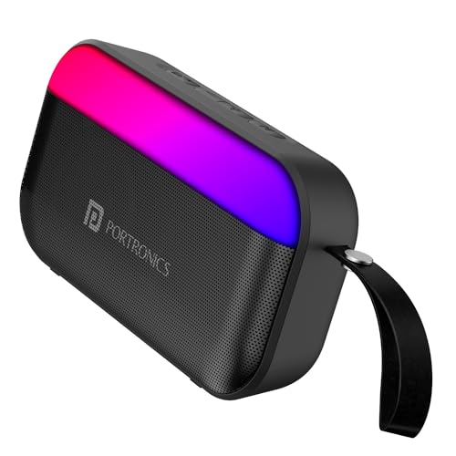 Image of Portronics Plugs 2 8W Portable Bluetooth Speaker with Inbuilt Mic, Dynamic RGB Lights, Bluetooth 5.3V, USB Drive Port, SD Card Port, IPX5 Water Resistant, Integrated Controls, Type C Charging(Black)