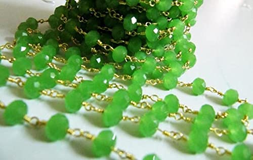 Chaîne chapelet calcédoine verte facettée plaqué or 4-5mm pour création de bijoux