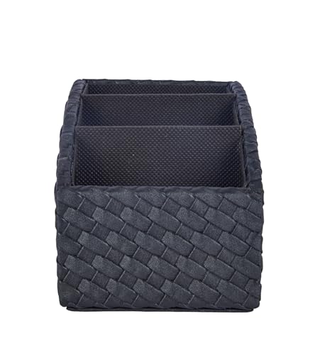 Image of Premsons Remote Holder for Table Vegan Leather - 3 Section Aesthetic Desk Organiser for Work from Home - TV Remote Stand for Living Room - Multipurpose Stationery Tray for Home Storage - Black