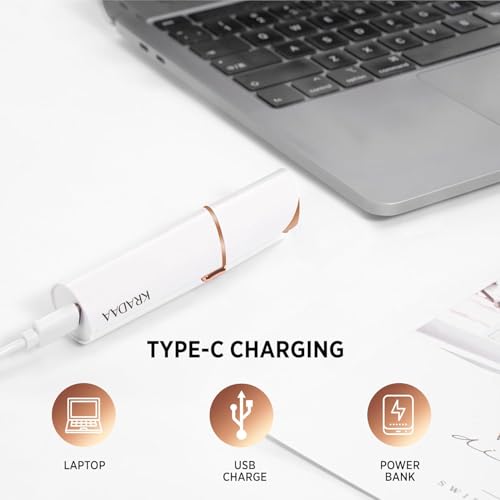 Image of Kradaa Facial Hair Removal for Women: Electric Face Razor with LED Light - Painless & Instant Results Mini Shaver for Travel Use (White)