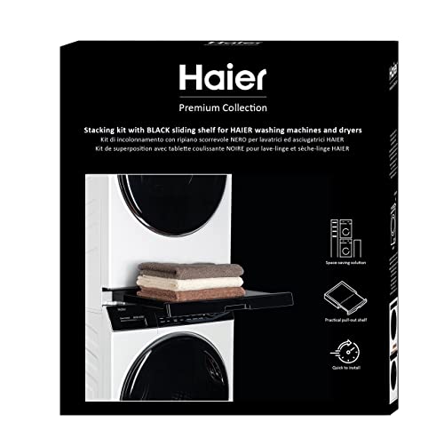 HAIER Kit de Superposition Universel Premium pour Machine à laver et Sèche-Linge, Optimise l'Espace, avec Tiroir Coulissant Noir, Idéal pour les Lave-Linge...