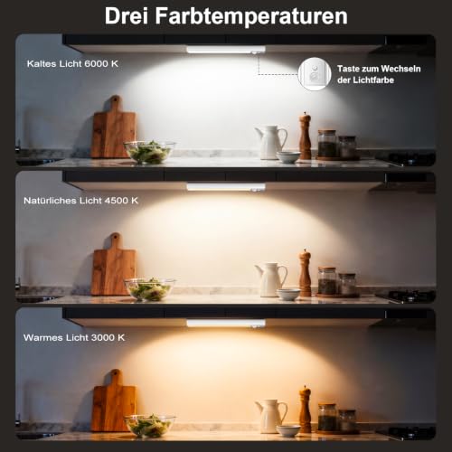 daphomeu 5 Stück Aufladbare Unterbauleuchte Küche led, 3 Farbtemperaturen Schrankbeleuchtung, Dimmbare Nachtlicht mit Bewegungsmelder… – Ansicht 2