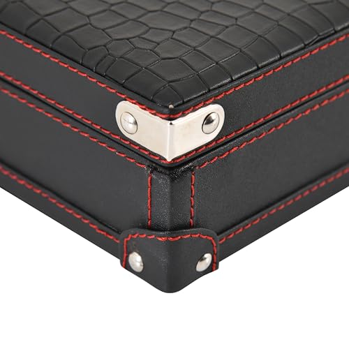 Image of BOXXO 12 Slot Watch Organizer Box for Men & Women - Premium PU Leather Watch Case with Black & Brown Finish, Soft Velvet Cushions & Glass Lid Display, Elegant Storage Box (34x20x8 cm) (Black /Red)