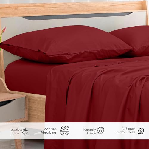 Image of Royale Linens 300 Thread Count 100% Long Staple Combed Cotton Flat Sheet - Super Soft - Top Sheets - Full Flat Sheet Sold Separately - Breathable, Cool & Crisp Percale Sheets Only (Full, Red)