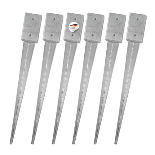 SunnyDeals Einschlaghülsen für Pfosten 7x7 cm | 6er Set Bodeneinschlaganker verzinkt | Einschlaghülsen ca. 71x71x750 mm | Bodenanker für Kantholzpfosten ohne Betonieren