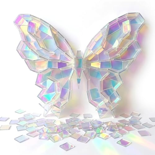 Iridescent Acrylic Squares - Iridescent Acrylic Sheet, Double-Sided Holo Plexiglass Tiles for DIY Crafts, Mosaic Art, Light & Shadow Projects, Resin, Jewelry (1.18" × 1.18",50PCS)