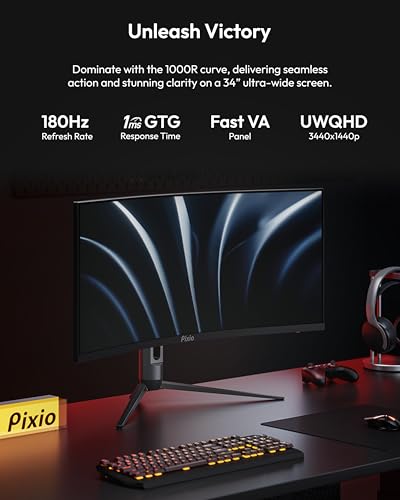 Image of Pixio PXC348C Neo 34 inch 180Hz Refresh Rate UWQHD 1440p Ultrawide Resolution 1000R Curve Fast VA Panel 1ms Response Time Gaming Monitor and PS2S Titan Black Premium Single Monitor Arm