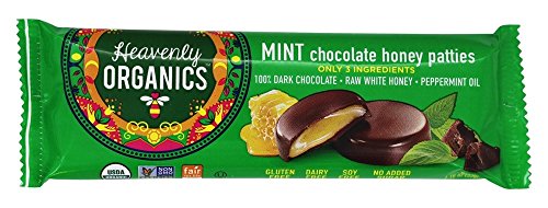 Heavenly Organics Mint Chocolate Honey Patties, Made with 100% Organic Cocoa and 100% Organic Raw White Honey; Non-GMO, Fair Trade, Kosher, Dairy & Gluten Free, No Sugar Added, 1.2 Ounce (Pack of 16)