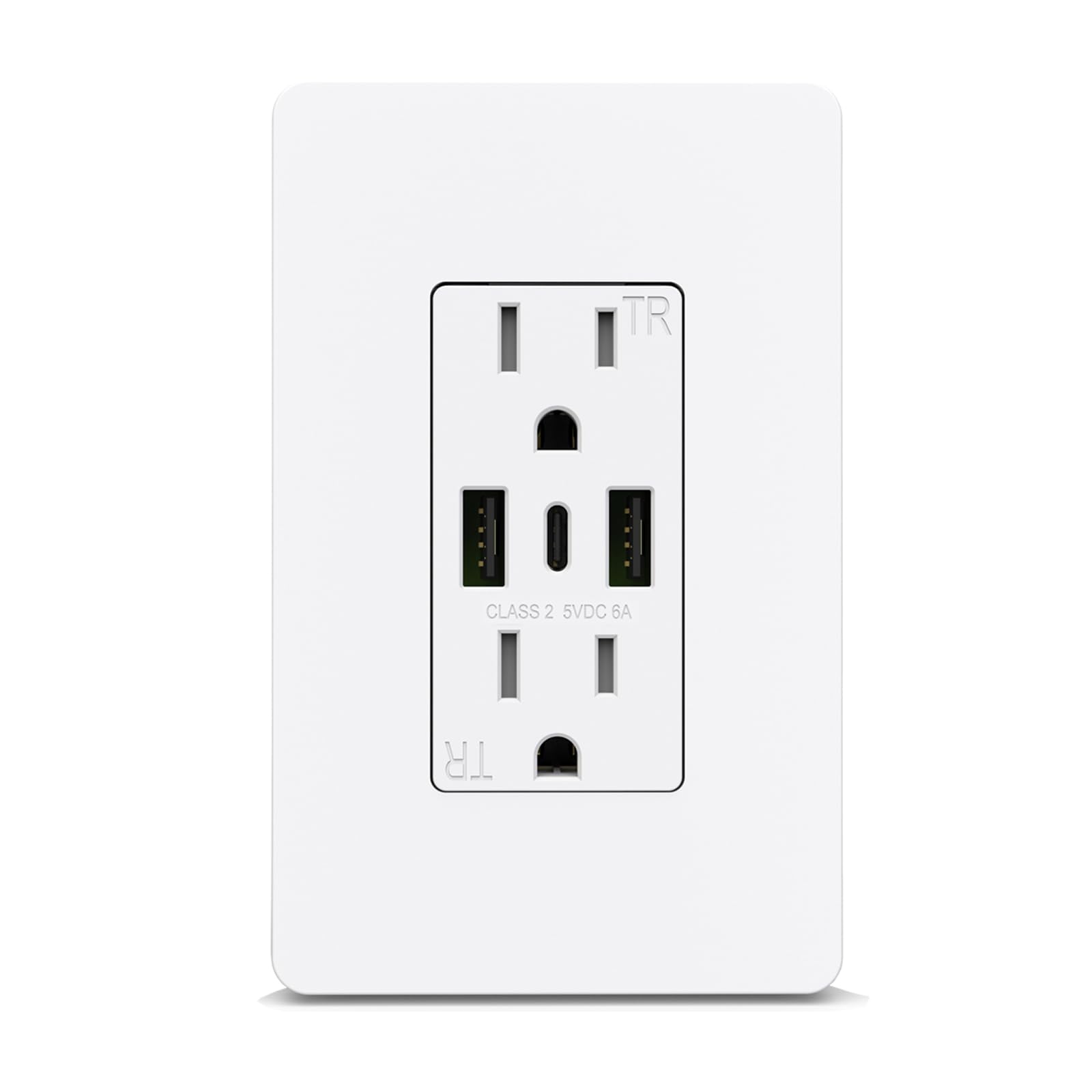 ThunderWay USB C Electrical Outlet Receptacles-15 Amp Tamper-Resistant Outlet with USB Ports, 30W 6.0A Wall Plug Outlets Included Crewless Wall Plate