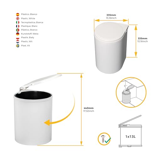 Poubelles de porte de meuble 13L Emuca compartiment déchets blanc plastique - 4