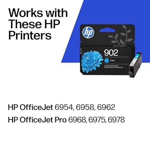 Image of HP 902 Cyan Ink Cartridge | Works with OfficeJet 6950, 6960, Pro 6960, 6970 Series | T6L86AN